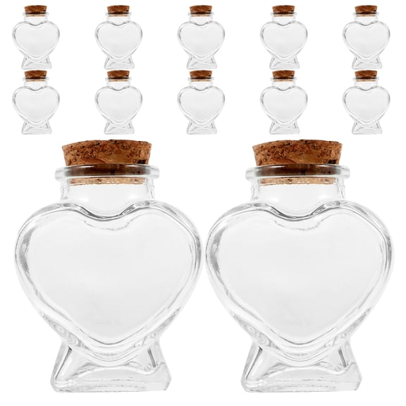 12pcs Tiny Heart-Shaped Glass Wishing Bottle with Cork Lid Empty Crystal Vials for DIY Art Crafts Candy Party Favor Keepsake