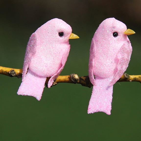 12pcs Tiny Pink Glitter Artificial Foam Birds Mini Clip on Decorative Bird Ornaments for Crafts Christmas Tree Wedding Decoration Home Garden Party Accessories