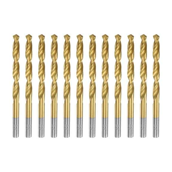 12pcs Titanium Twist Drill Bit 15/64" Drilling Dia High Speed Steel Drills for Hardened Metal, Stainless Steel, Cast Iron, Wood, Plastic