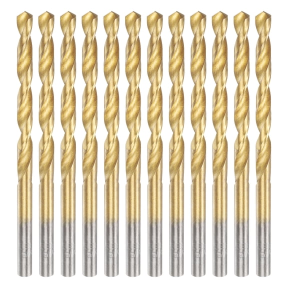 12pcs Titanium Twist Drill Bit 3/16" Drilling Dia High Speed Steel Drills for Hardened Metal, Stainless Steel, Cast Iron, Wood, Plastic