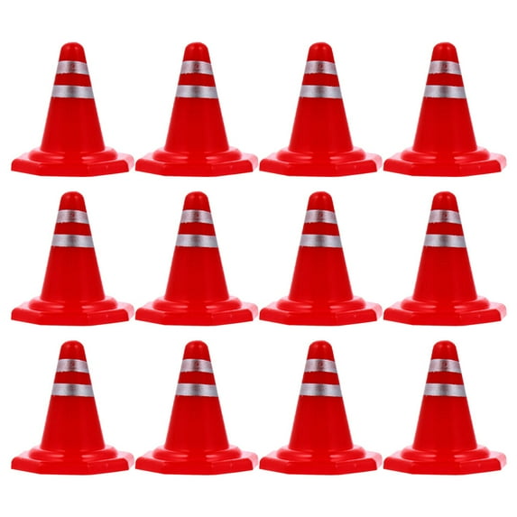 Traffic Roadblocks Set with 12pcs Red Plastic Cones for Decoration and Simulation Scene Model