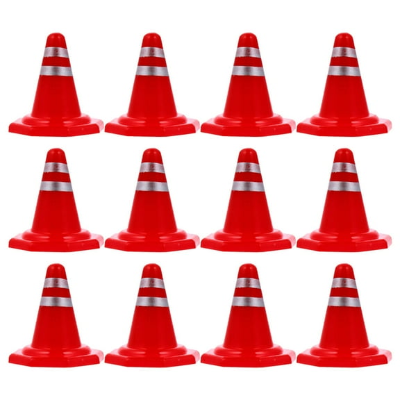 Traffic Roadblocks Set with 12pcs Red Plastic Cones for Decoration and Simulation Scene Model