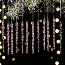 12pcs Transparent Acrylic Icicle Pendants - Crushed Ice Style Christmas Decorations for Tree, Mantle and Festive Home Display, Lightweight Hanging Ornaments, 5.24in/13.3cm, Pink