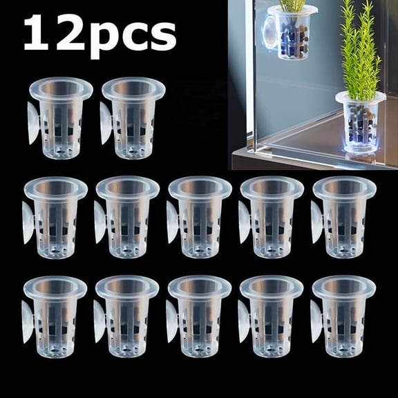 12pcs Transparent Aquatic Planting Cups with Suction Base - Clear Aquatic Growth Container, Suitable for Freshwater Aquarium Decoration, Perfect for Hydroponic Plants And Aquatic Decorations
