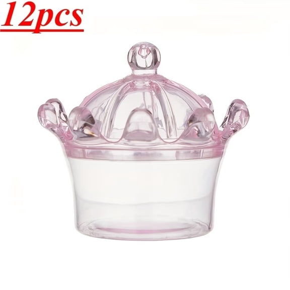 12pcs Transparent Crown Shape Plastic Boxes with Lids - Elegant Wedding Gift Boxes, Party Candy Containers for Birthdays, Graduations, and Bridal Showers
