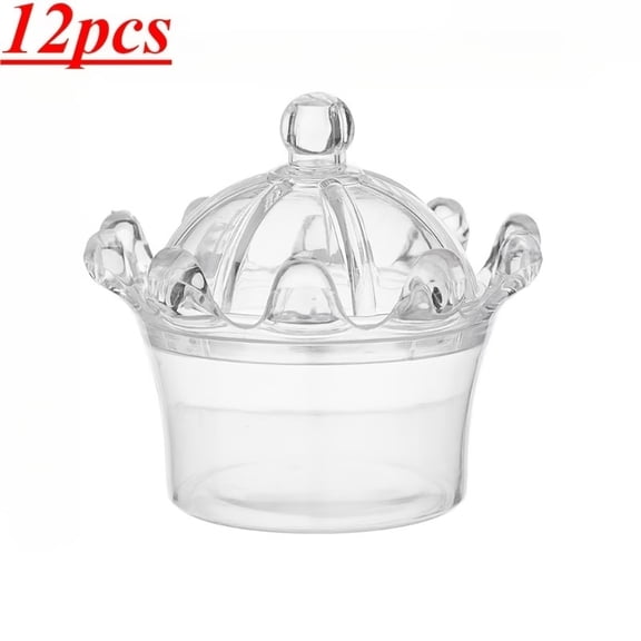 12pcs Transparent Crown Shape Plastic Boxes with Lids - Elegant Wedding Gift Boxes, Party Candy Containers for Birthdays, Graduations, and Bridal Showers