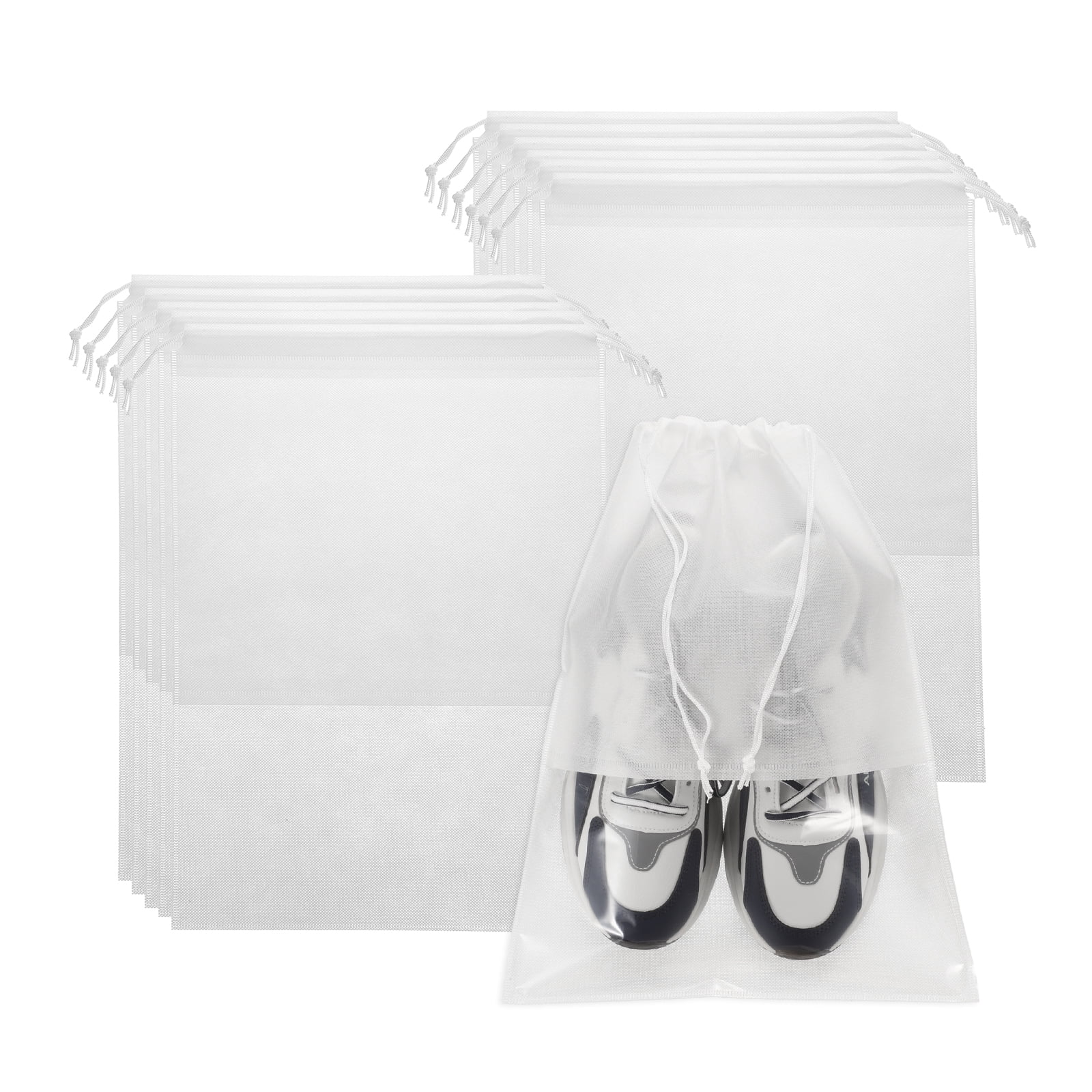 12pcs Travel Shoe Bags Non-Woven Drawstring Organizers Bags, White