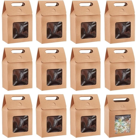 12pcs Treat Gift Boxes Kraft Paper Boxes Dessert Bakery Boxes with Display Window Packing Box for Valentine Mother's Day Easter Birthday Party 3.1x5.2x5 inch