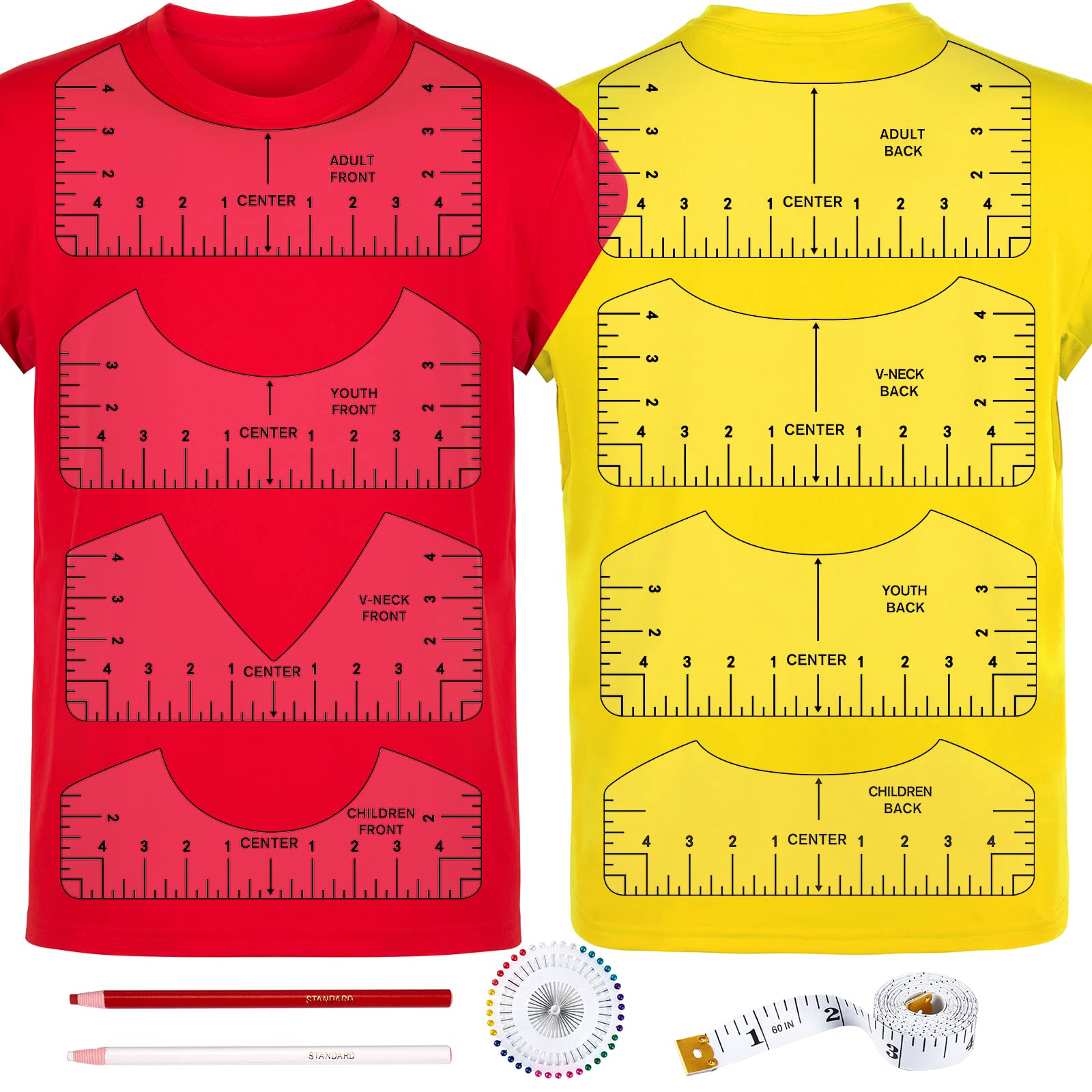 12pcs Tshirt Ruler Guide for Vinyl Alignment, T Shirt Rulers to Center