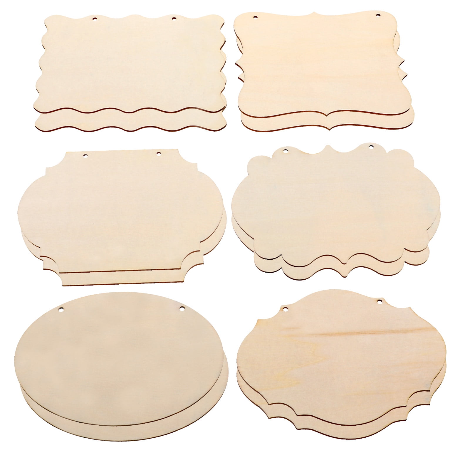 12pcs Unfinished Wood Crafts Blanks Wood Ornaments Plaques Blank Wooden Signs for DIY