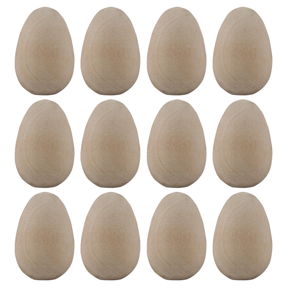 12pcs Unfinished Wooden Egg Shape Adornments kids Painting Supplies Graffiti Wood Egg