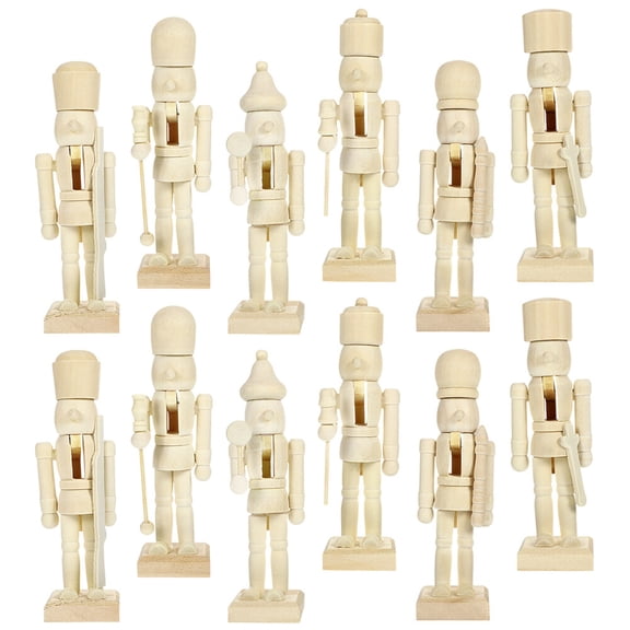 12pcs Unfinished Wooden Nutcracker Wood Nutcracker Decors Blank Nutcracker Decors