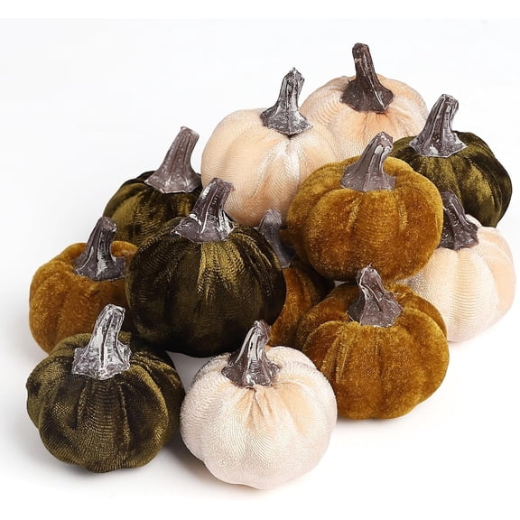12pcs Velvet Fake Pumpkins Fall Decor Faux Small Foam Fabric Pumpkin for Autumn Table Centerpiece Party Farmhouse Harvest Thanksgiving
