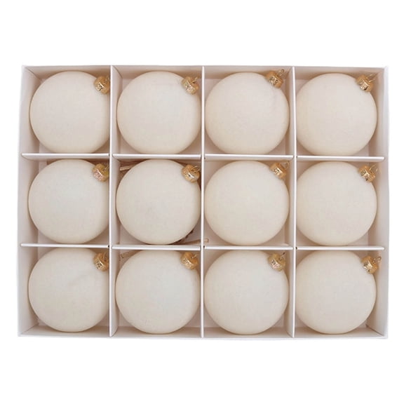 12pcs Velvet Flocked Christmas Ball Ornaments – Decorative Plastic Balls with Hanging Strings for Christmas Tree, Wreaths & Home Décor
