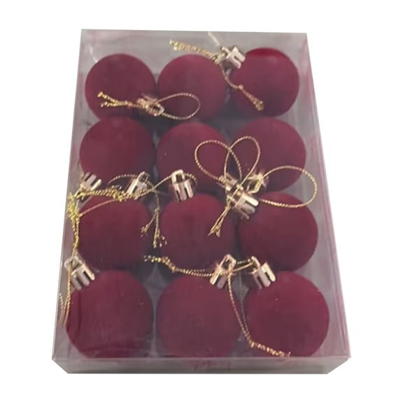 12pcs Velvet Plastic Christmas Flocked Ball Ornament, Hanging Baubles for Tree, Wreath and Home Decor