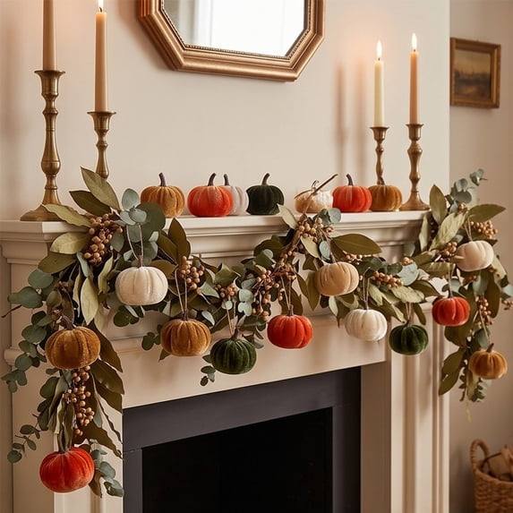 12pcs Velvet Pumpkin Ornaments Set, 2.36 in Mini Fall Thanksgiving Tree Hanging Decor, Autumn Halloween Harvest Home Decoration, Soft Fabric Pumpkins