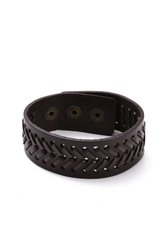 12pcs Vintage Cowhide Leather Cord Bracelet for Men Hollow Wide Band Bracelet with Iron & Alloy Snap Button Golden Brown 9-1/4 inch(23.5cm)