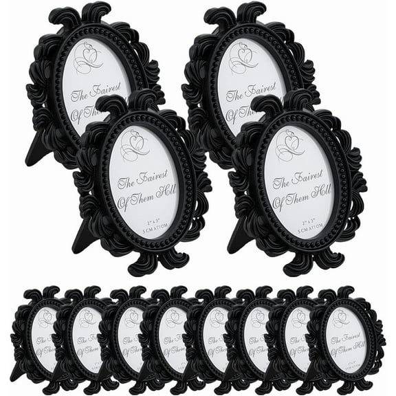 12pcs Vintage Oval Photo Frame Black Mini Picture Frames 3.6x3.1 Inch Resin Picture Photo Frame Baroque Table Top Frames for Home Art Gallery Display Decorations