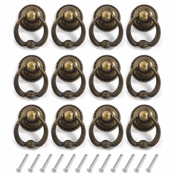 12pcs Vintage Cupboard Drawer Ring Knob Zinc Alloy Wardrobe Dressers Drop Pull Handle Cabinet Knob Furniture Parts