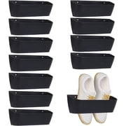 12pcs Wall Mounted Shoe Rack with Sticky Strips Plastic Space Saving Wall Shoe Holder Hanging Shoes Organizer for Entryway Door Wall RV Camper Closet Apartment Black