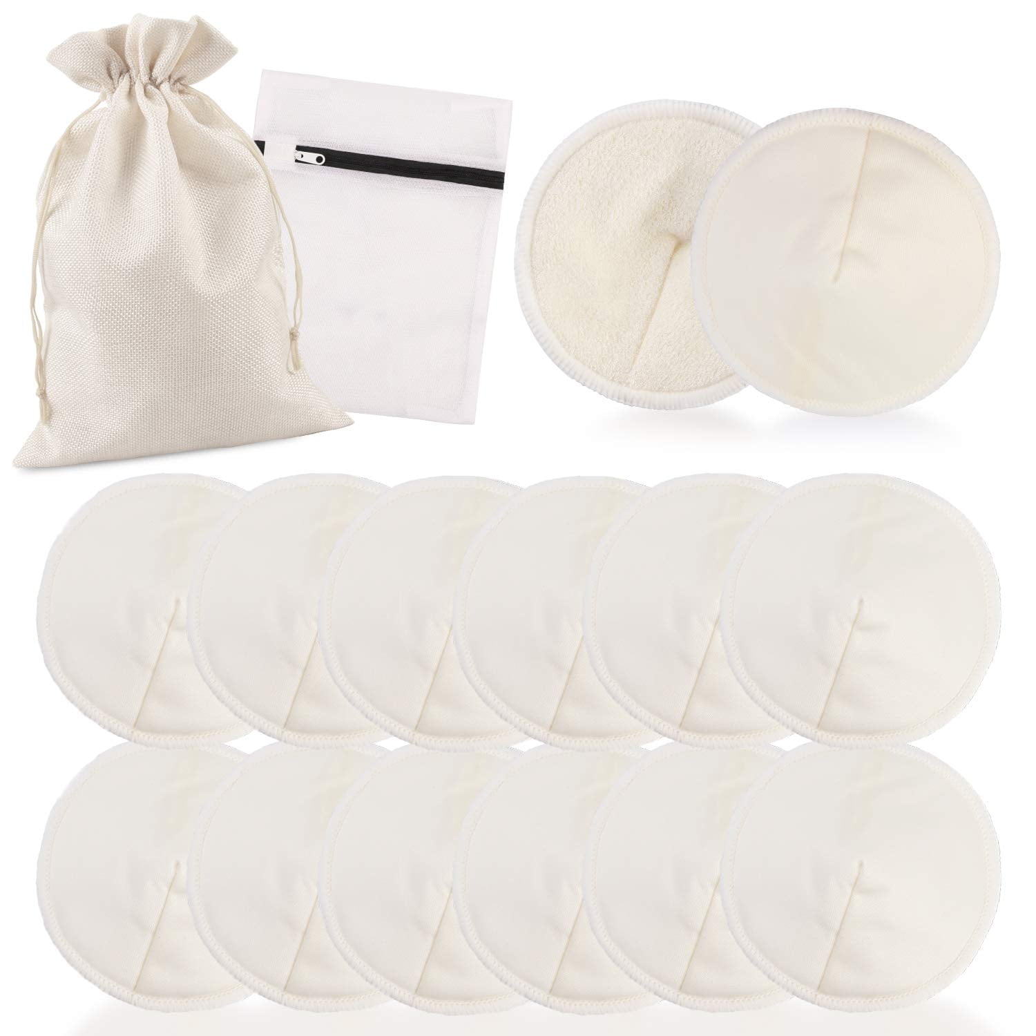 12Pcs Washable Nursing Pads Organic Bamboo Breast Pads with Laundry Bag and Storage Bag