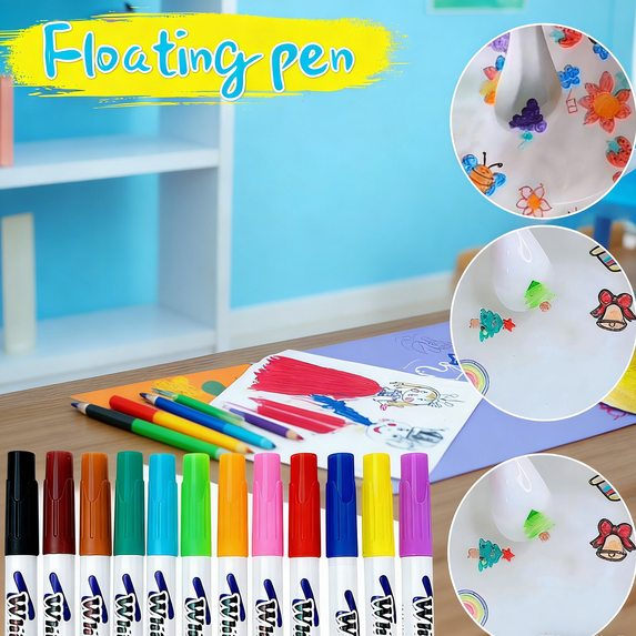 12pcs Water-Based Erasable Whiteboard Markers - Black Red Green Blue Floating Pens, Easy Wipe Dry Erase Markers, Non-Toxic for Home Office Classroom Whiteboard & Glass Use, Colorful