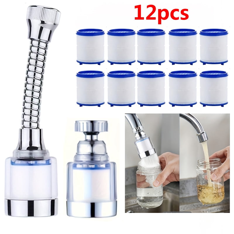 12pcs Water Filter for Sink Faucet - 2 Faucet Head with 10pcs Filter Elements, Splash-proof Swivel Faucet Aerator, Water Filter Faucet, 360° Rotating