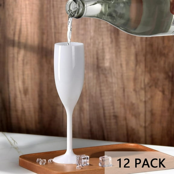 ZHURUININ Reusable Plastic Champagne Flutes ，White，7oz，12Pack