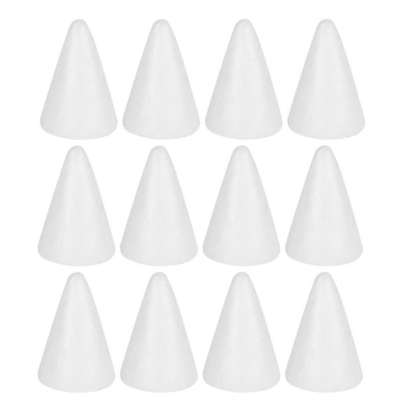 12pcs White Foam Cones for DIY Crafts & Decor (10cm x 7cm)