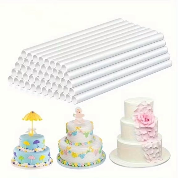 12pcs White Plastic Cake Dowels - Durable Food-Safe Support Rods for Tiered Cakes - 9.45" & 11.8"