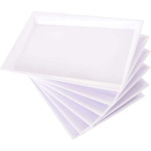 12pcs White Plastic Serving Trays,15''X10'' Decorative Serving Trays,Slanted Rectangle Platter,Plastic Fast Food Tray,Wedding Platter Party Trays,Disposable Serving Party
