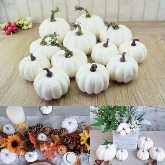 12pcs White Pumpkins Decorations Artificial Pumpkins Set Fall Decorative Assorted Fake Pumpkin for Harvest Halloween Party Thanksgiving Home Decor