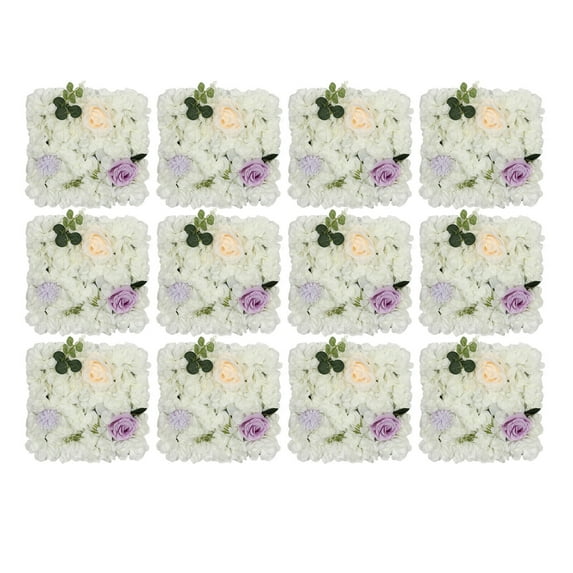 12pcs White&Purple Artificial Flower Wall Panel Background, 3D Silk Rose Hydrangea Floral Panel for Wedding Party Event Photo Backdrop Wall Decor 15 * 15in