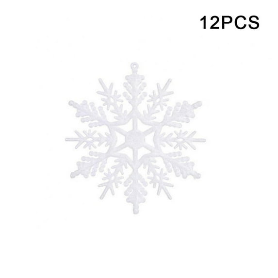 12pcs White Snowflake Ornaments Plastic Glitter Snow Flakes Ornaments for Winter Christmas Tree Decorations 4 inch Size Varies Craft Snowflakes