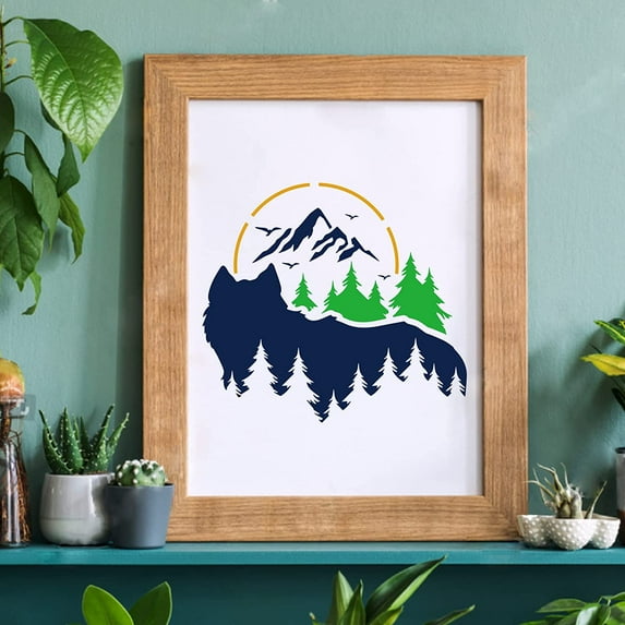 12pcs Wolf Stencils 11.8x11.8 inch Forest Wolf Painting Decoration Stencils Reusable Mountain Wolf Stencil Animal Drawing Stencil for Painting on Wood Floor Wall Fabric