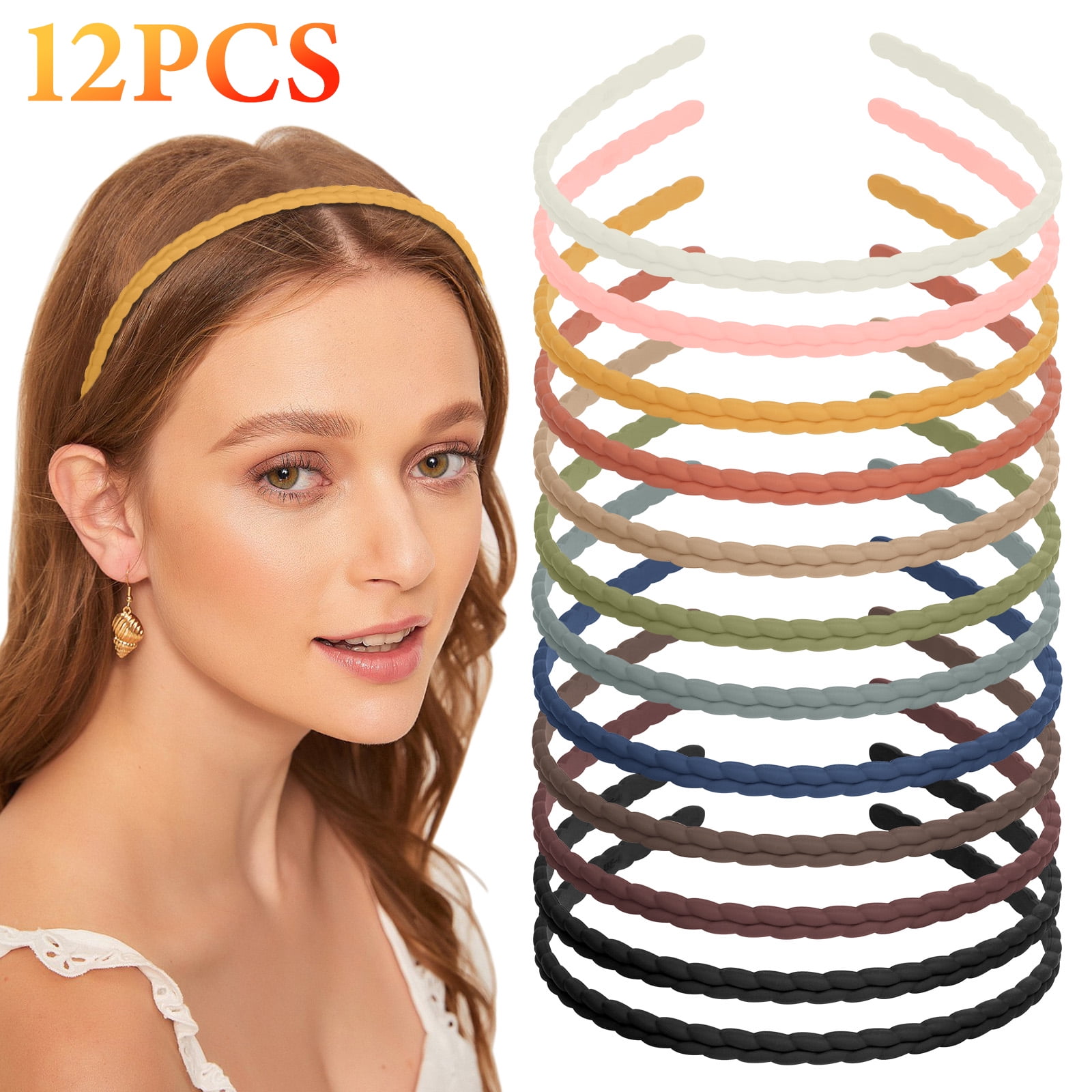 12pcs Women Plastic Headbands EEEkit Thin Plain Plastic Headbands Colorful Plain Headbands Plastic Pigtail Style Headbands Elastic No Slip Hair
