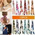 thumbnail image 1 of 12pcs Women Satin Silk Scarf Scarves Wrap Tied Bag Handle Neck Hair Long Ribbon, 1 of 9