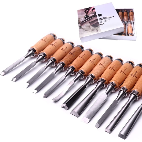 12pcs Wood Carving Chisel Set for Woodworking, Professional Wood Gouge Tools with Box and Roll Up Bags for Carpenter Craftsman Gift in Most Carving Project