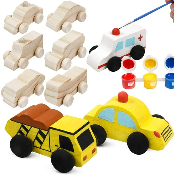 12pcs Wood DIY Car Toys Unfinished Wooden Cars Paintable Wood Car Blocks Crafts, Home Activities Easy Woodworking and Family Time Set