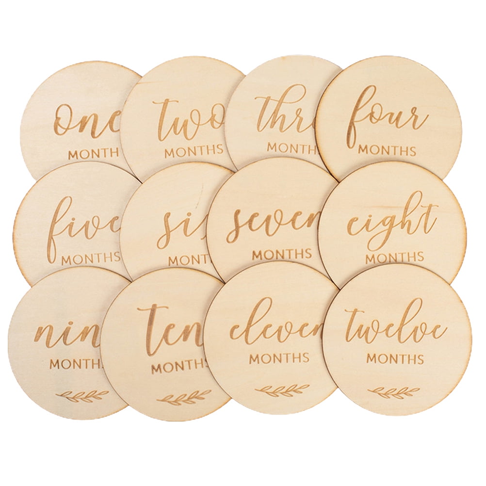 Shis 12pcs Wooden Baby Monthly Milestone Cards Wood Disc Circles ...