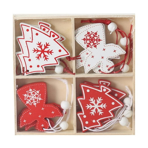 12pcs Wooden Christmas Farmhouse Rustic Ornaments, Wooden Hanging Ornaments Set for Christmas Tree Decorations Carving Wooden Hanging Crafts Gift Tags Pendants