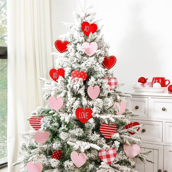 12pcs Wooden Heart Ornaments for Valentine’s Day – Rustic Hanging Heart Decorations for Home, Wedding, Party, DIY Crafts, Gift Tags