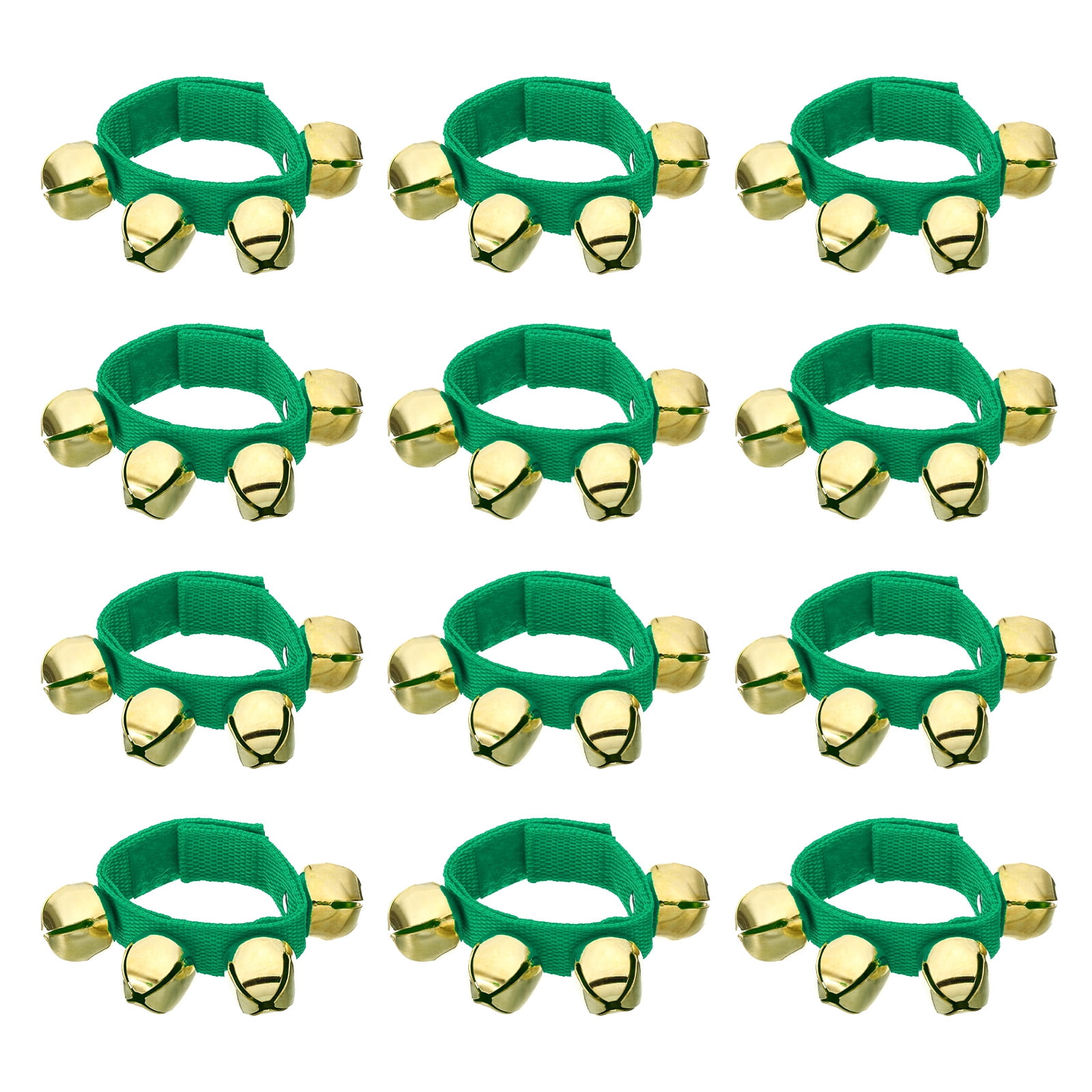12pcs Wrist Bells, Jingle Bells Ankle Bells Percussion Instruments Musical Rhythm Band with 4 Golden Bells, Green
