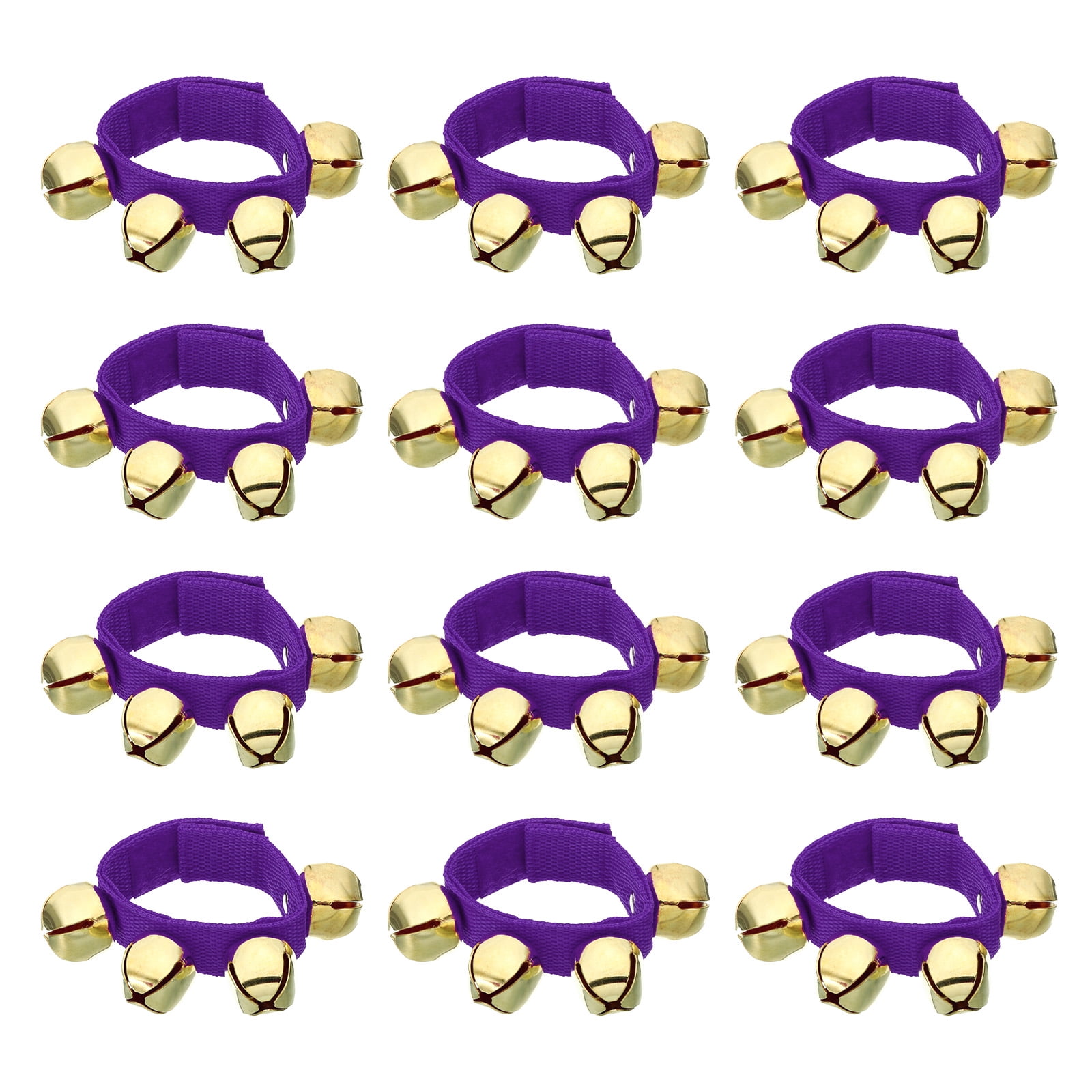 12pcs Wrist Bells, Jingle Bells Ankle Bells Percussion Instruments Musical Rhythm Band with 4 Golden Bells, Purple