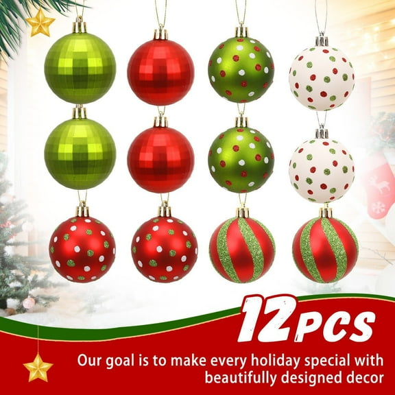 12pcs Xmas Tree Ball Ornaments Set, 2.36"/6cm Shatterproof Red & Green Hanging Balls for Christmas Decoration, Holiday Party Supplies