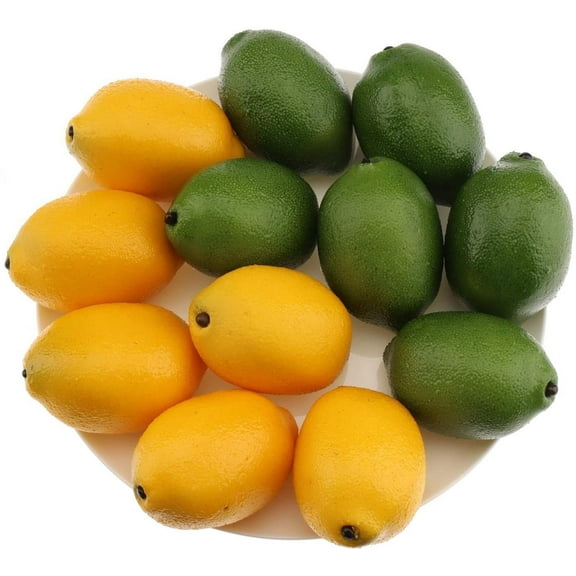 12pcs Yellow & Green Artificial Lifelike Simulation Lemon Fake Fruit Home Kitchen Cabinet Decoration