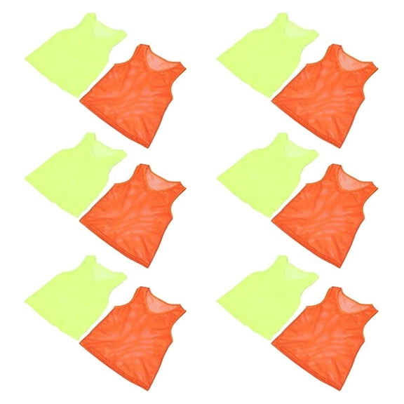 12pcs Youth Pinnies Basketball Football Training Vests Mesh Scrimmage Jerseys Lightweight Fluorescent Green Orange Team Practice Sports Apparel