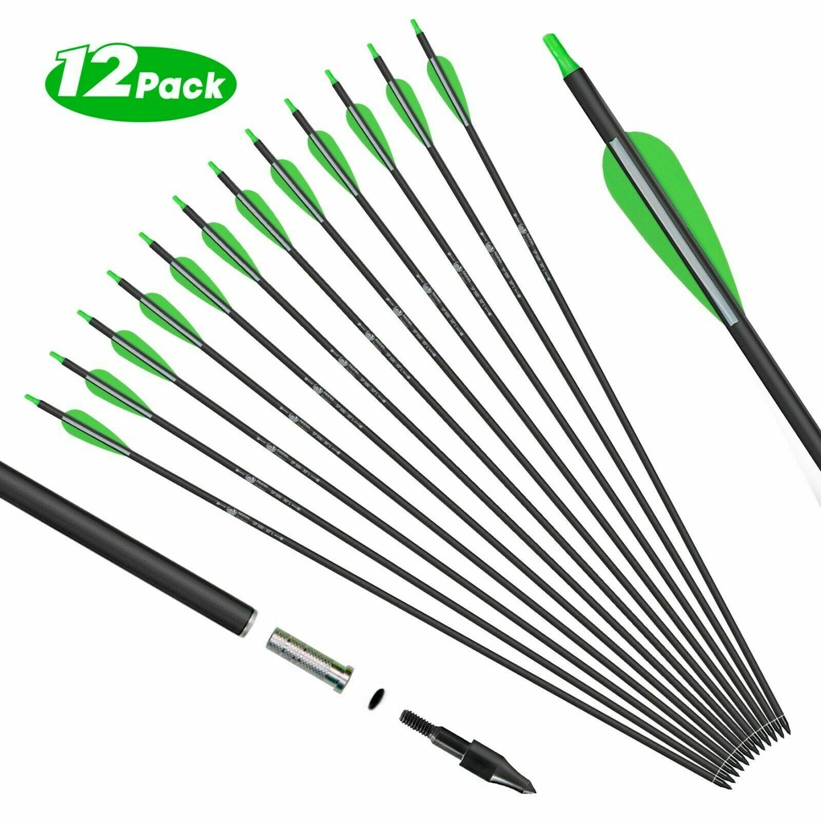 12pcs Archery Carbon Arrow Shafts 30 Inch SF Spine 500 1000 ID4.2mm 1