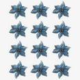 thumbnail image 1 of 12pcs/set Artificial Flower Glitter Poinsettia Flowers For Christmas Tree Ornament Wedding Party Home Decor (Blue), 1 of 6