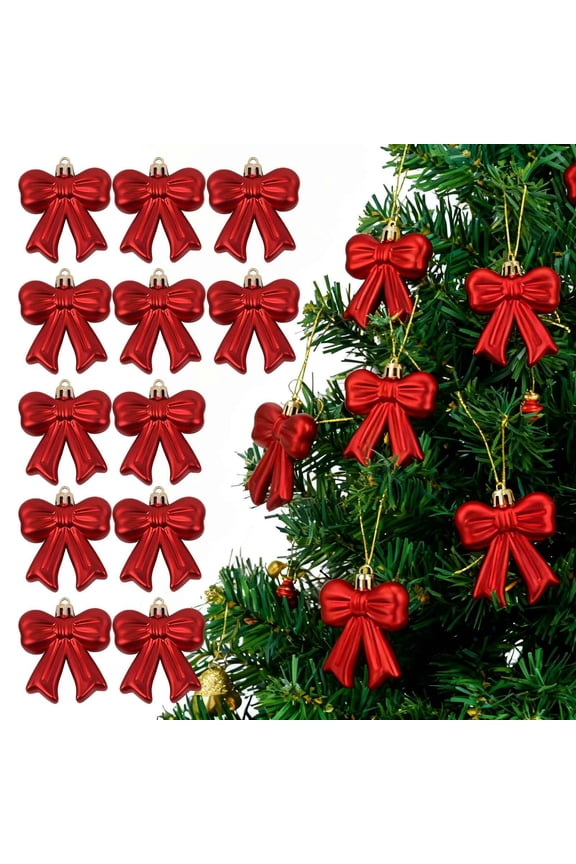 12pcs/set, Christmas Tree Bows Ornaments - Christmas Tree 3D Coquette Bow Hanging Ornaments 2.76 Inches Pink Plastic Bowknot Hanging Decoration for Xmas Tree Home Wedding Holiday Party Decor